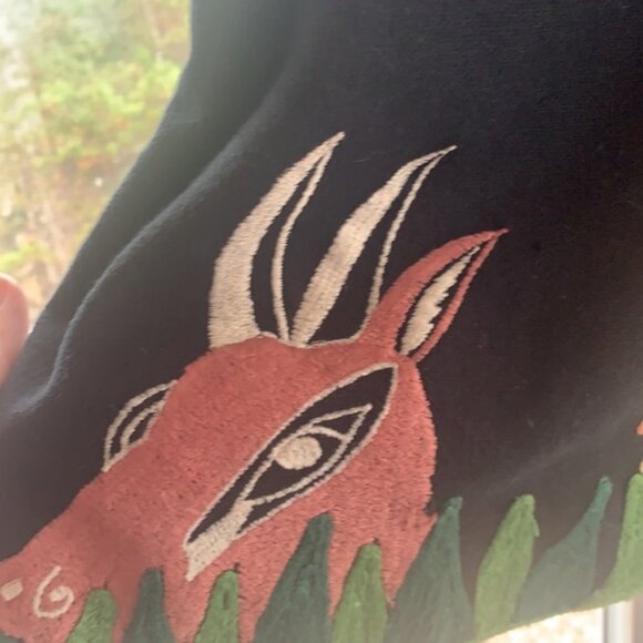 Anage Vintage Embroidered Jungle Animal Jacket Giraffe Antelope Leopard Art 2X - Picture 7 of 9